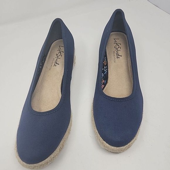 Life Stride Karma Espadrille Wedges Canvas Shoes Slip On Blue Size 10.5/11 - Picture 4 of 14